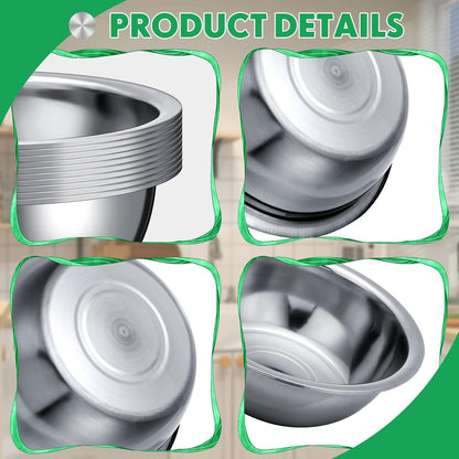 Pinkunn 12 Pcs Stainless Steel Mixing Bowls, Nesting Metal Salad Prep Bowls Bulk Reusable Baking Food Container Large Medium Small for Kitchen Hotel Restaurant Cooking, Silver (8.66 x 3 Inch)