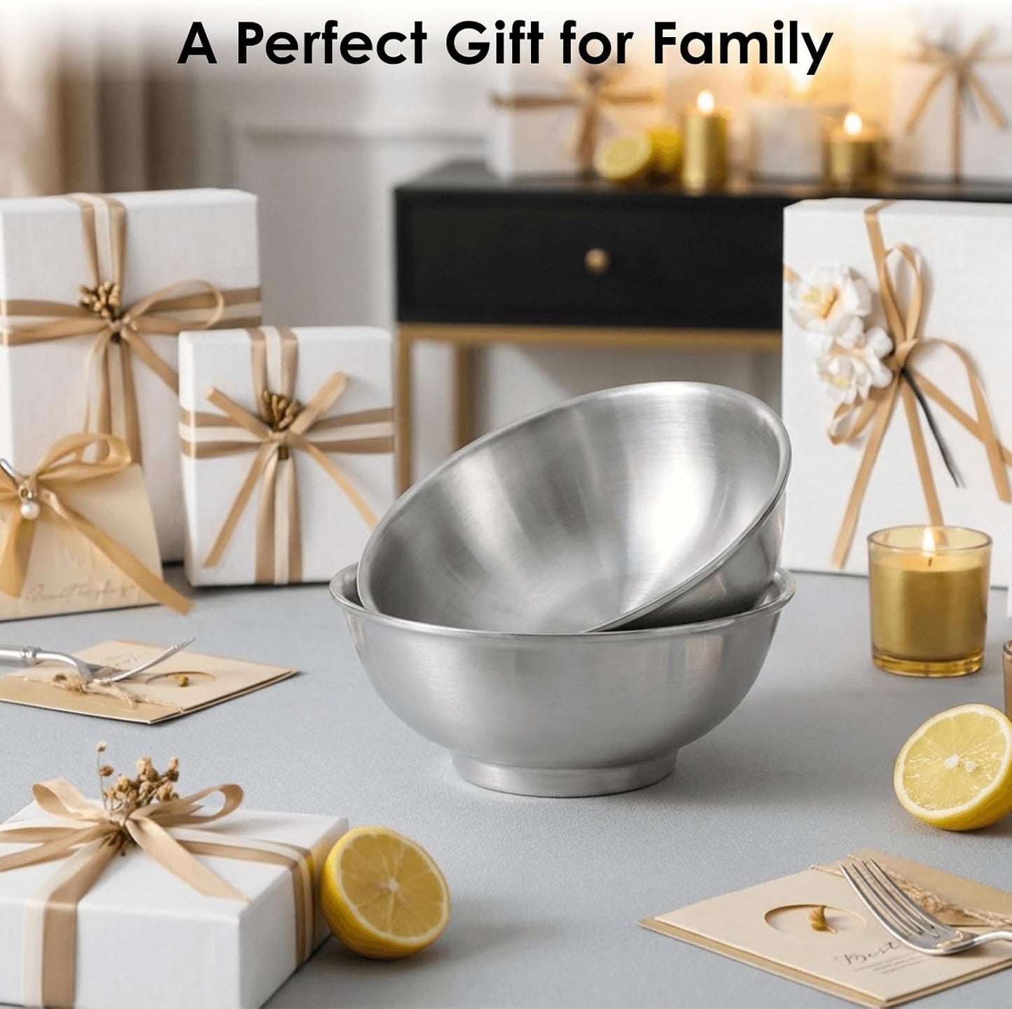 Youeon 2 Pcs 50 Oz Brushed SUS304 Stainless Steel Bowls, Double Wall Insulated Bowls, Large Stainless Steel Soup Bowl for Pasta, Salad, Ramen, 8 Inch Bowl Set for Serving, Dishwasher Safe