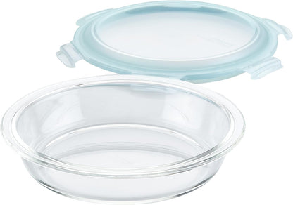 LOCK & LOCK LocknLock Purely Better Glass Round Pie Baking Dish/Food Storage Container with Lid, 9.5 Inch, Clear