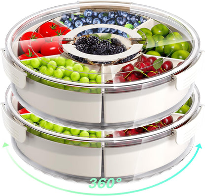 Divided Serving Tray with Lid and Handle,Large Snack Spinner,Snackle Box Container, Multi-Purpose Food Platter for Charcuterie Veggie Fruit, Taco Tuesday Movie Night Travel Beach Picnic Essentials