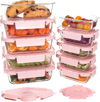 Glass Food Storage Containers 10 Pack, Meal Prep Containers with Snap Locking Lids Airtight Built in Air Vents, Glass Lunch Containers, Microwave/Dishwasher Safe, Navy Blue
