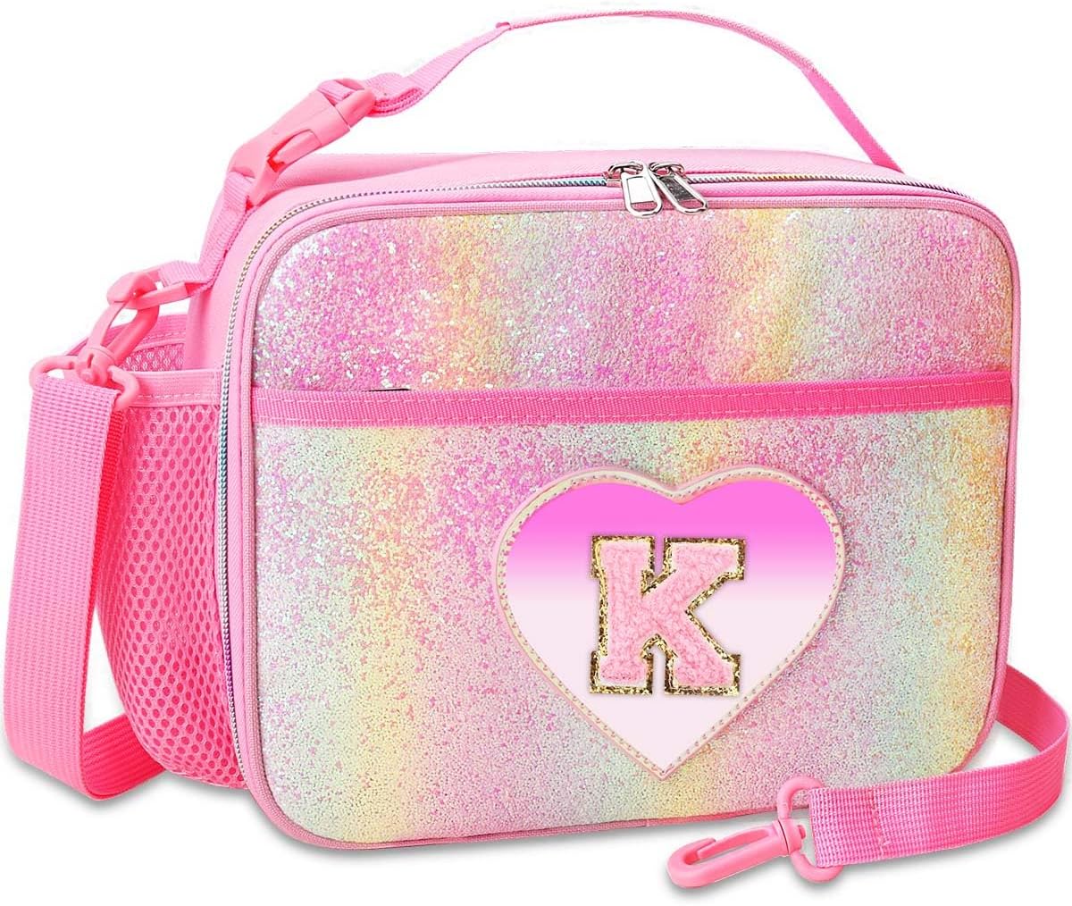 RHCPFOVR Kids Initial Lunch Bag - Insulated Lunch Box for Boys Girls,Washable Lunch Bag and Reusable Toddler Leak-proof Lunchbox for School and Daycare - Colors B