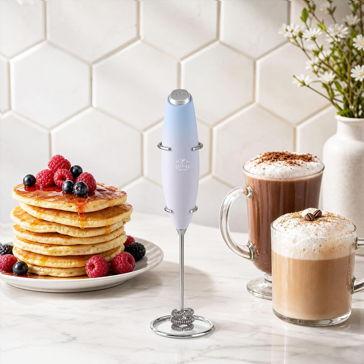 Zulay Kitchen Rechargeable Milk Frother Handheld - Frother Wand, Drink Mixer, Electric Whisk Frother, for Cappuccinos, Matcha & Protein Powder - Dynamic 3 Whisk, 3 Speed 500mAh Black - Colors B