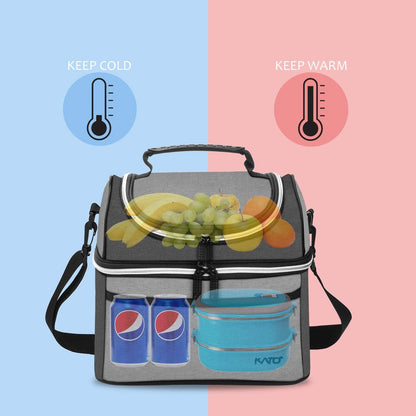 Tirrinia Reusable Lunch Box for Men Women, Insulated Lunch Bag Adult Work, Double Decker Leakproof Lunchbox for Office Picnic Beach—Dual Compartment Lunch Cooler Bag