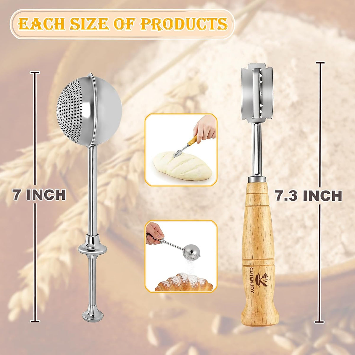 Bread Lame and Flour Duster Set, 304 Stainless Steel Sourdough Baking Tools