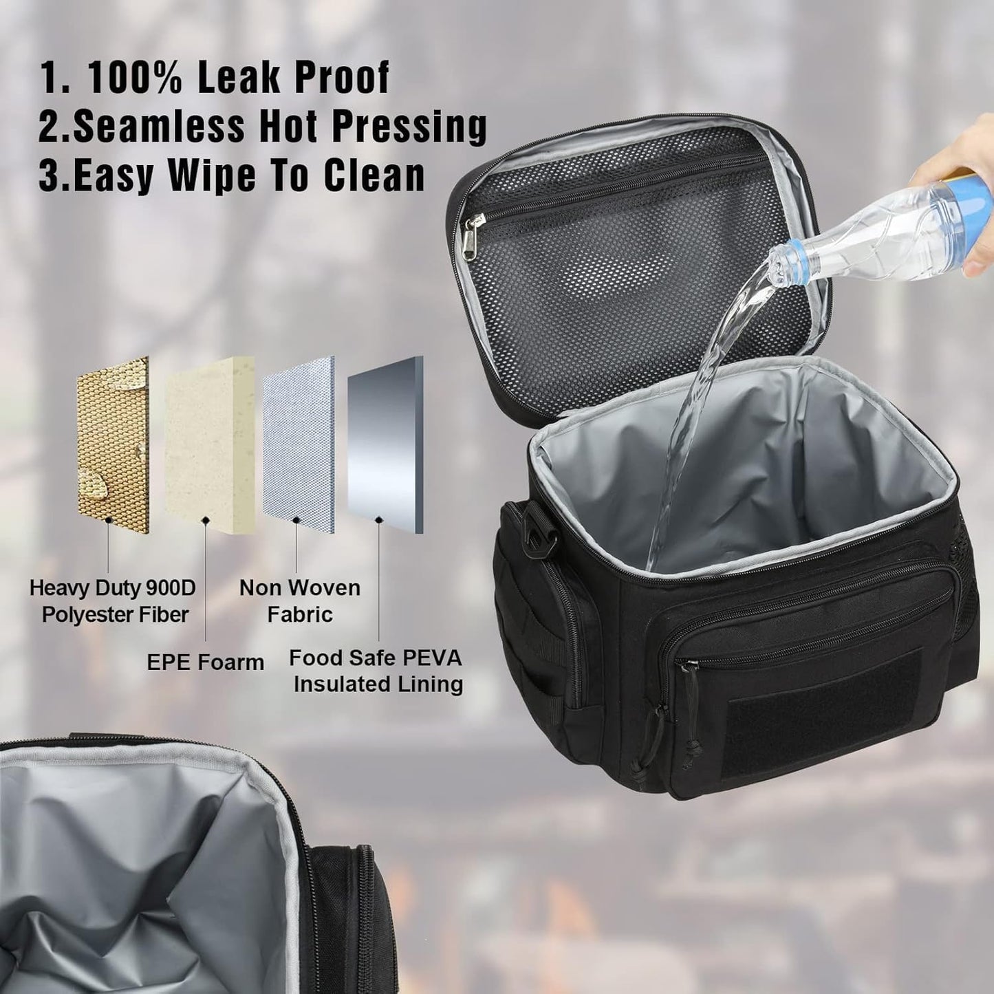 Lunch Box for Men, Tactical Lunch Bag MOLLE Webbing Leakproof Insulated Lunch Cooler Women Adult Meal with Adjustable Shoulder Strap Lunch Pail (Blue)