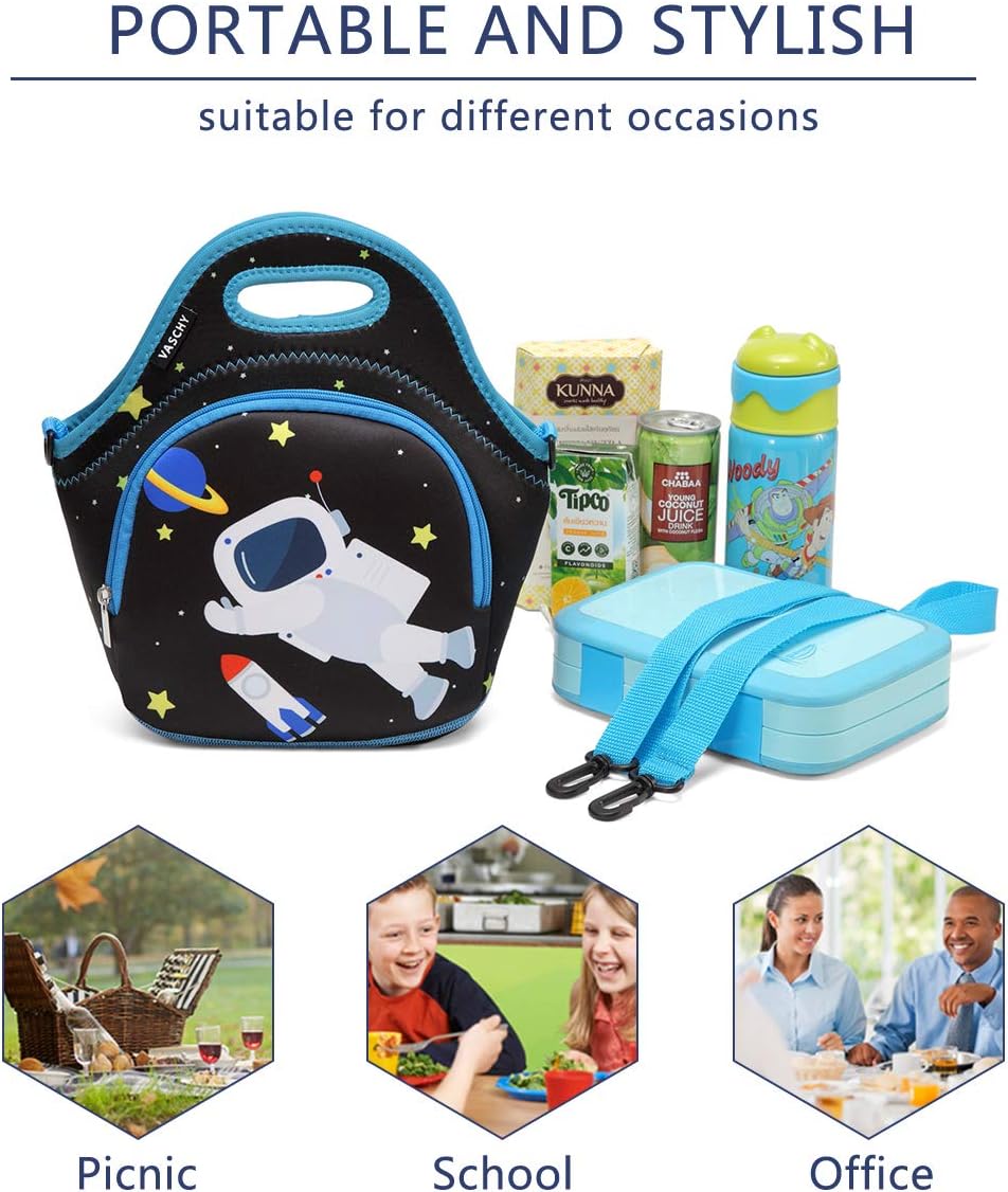 VASCHY Lunch Bag for Kids, Insulated Neoprene Lightweight Lunch Box Bag for Children Boys and Girls School Daycare Kindergarten Dinosaur