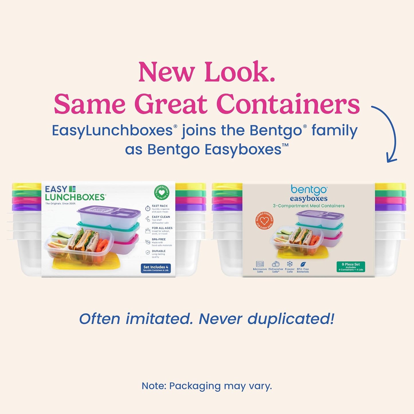 Bentgo Easyboxes - Original Stackable Lunch Boxes - Reusable 3-Compartment Food Containers for Kids and Adults - Bento Lunch Box for Meal Prep, School, & Work - BPA Free, Set of 4 (Earth Tones)