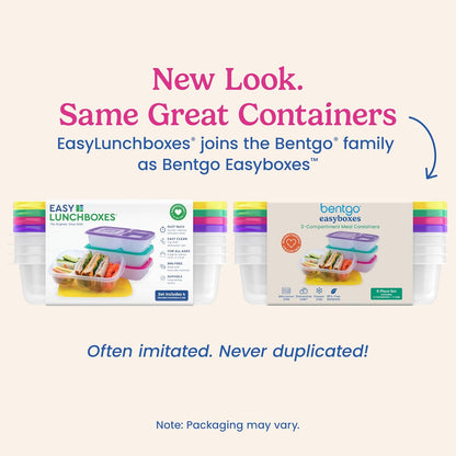 Bentgo Easyboxes - Original Stackable Lunch Boxes - Reusable 3-Compartment Food Containers for Kids and Adults - Bento Lunch Box for Meal Prep, School, & Work - BPA Free, Set of 4 (Earth Tones)