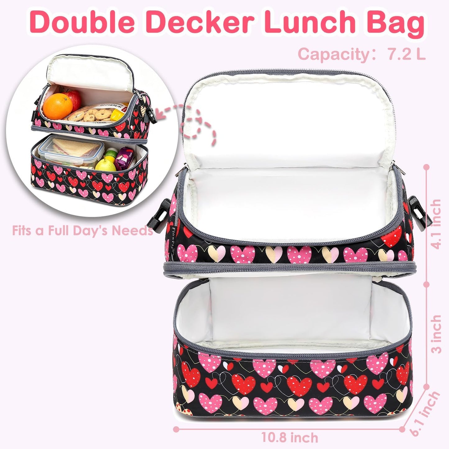 FlowFly Kids Double Decker Cooler Insulated Lunch Bag Large Tote for Boys, Girls, Men, Women, With Adjustable Strap, Unicorn