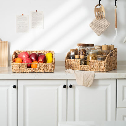 StorageWorks Water Hyacinth Pantry Storage Baskets, Wicker Baskets with Built-in Handles, Handwoven Shelf Baskets for Organizing, Pantry Organizers and Storage, 3 Pack