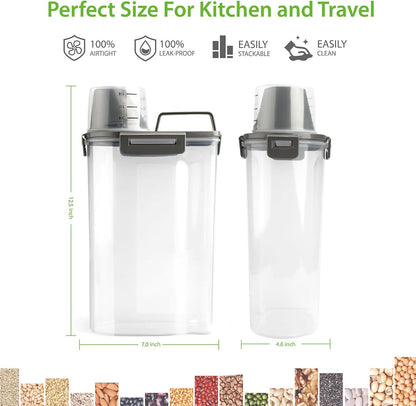 Viretec Rice Storage Container, 15 to 20lb Dry Food Airtight Dispenser, Pet Dog Cat Food Canister, BPA Free Clear Plastic Kitchen and Pantry Bin for Oatmeal, Cereal, Pasta, Flour Pack of 2 Grey