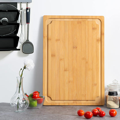 Extra Large Cutting Board, 17.6" Bamboo Cutting Boards for Kitchen with Juice Groove and Handles Kitchen Chopping Board for Meat Cheese board Heavy Duty Serving Tray, XL, Empune