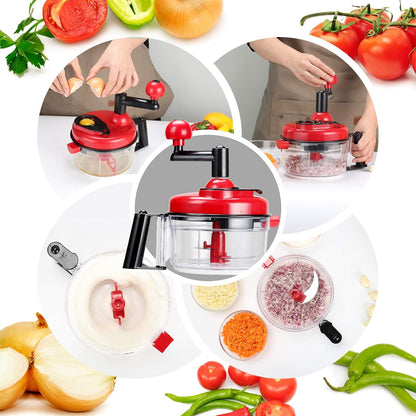 Cambom Manual Vegetable Cutter Food Processor 8 in 1 - Chopper, Mixer, Blender, Whipper, Egg Separator, Mincer, Grinder, Dicer with Clear Container 1200ml BPA Free