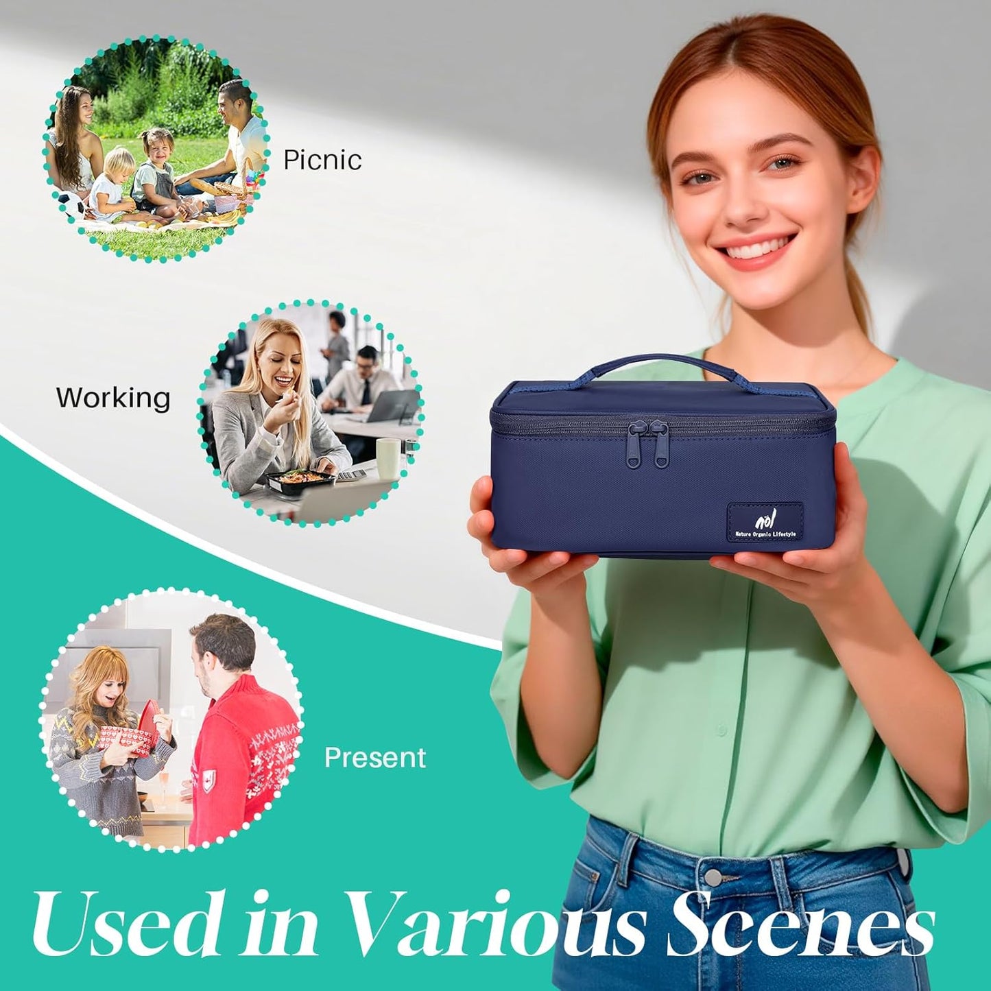 NOL Mini Insulated Lunch Bag for Women Men Kids | Small Leakproof Reusable Lunch Tote | Fits 6 Cans 330ml | Thermal Cooler for Work School Picnic Camping, Navy blue