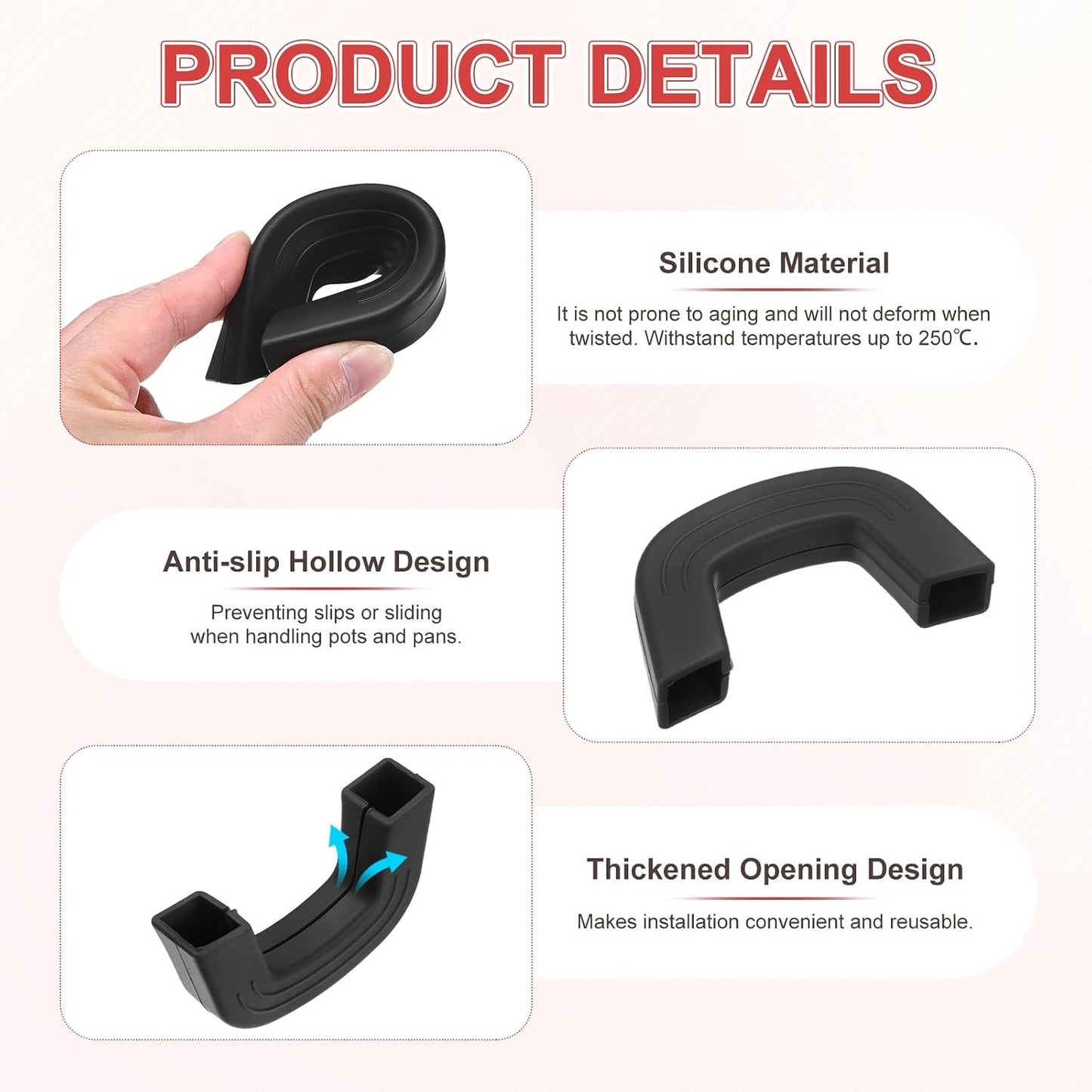 M METERXITY 4-Pack Silicone Pot Handle Covers, Heat Resistant Non-Slip Pot Holder Handle Sleeve for Skillet/Wok Cooking [9.1cm 7.9cm, Black]