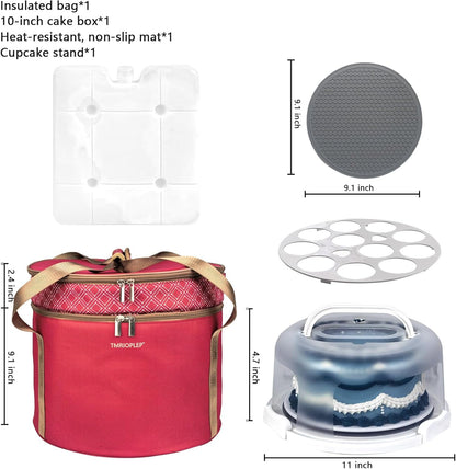 TMRIOPELP Tall Cake Carrier with Lid and Handle Insulated Cake Container Cake Transport Carrier Ideal for Pies Cupcakes and Pastries Perfect for Safe and Secure Cake Delivery (Red, 10 inch)