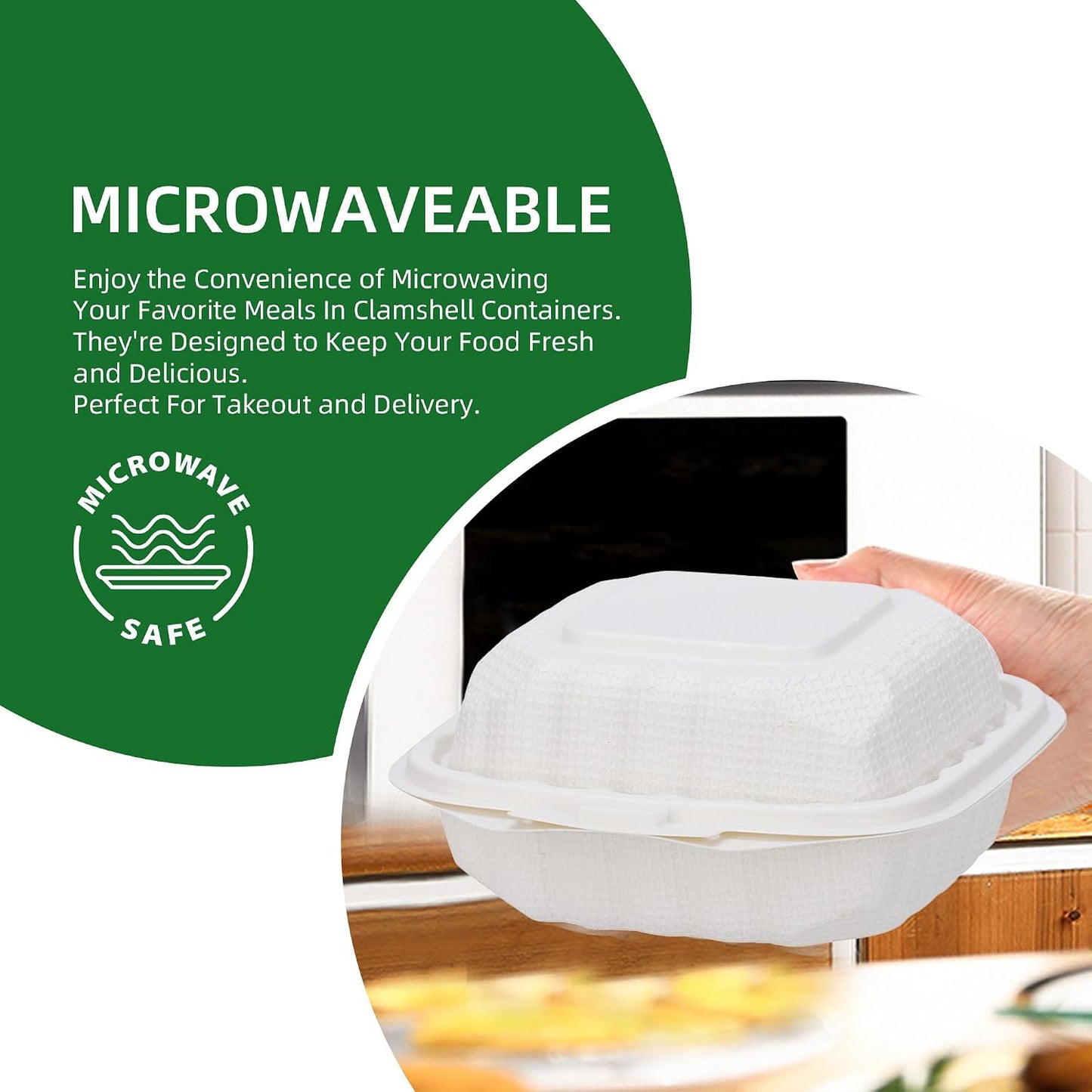 Clamshell Take Out Food Containers, 50 Pack 9x9 Inch Hinged To Go Food Containers with Lids, Disposable Plastic Meal Prep Lunch Boxes for Snacks Salad Sandwiches, Microwave & Freezer Safe