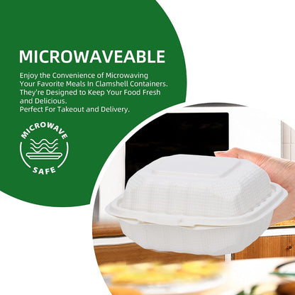 Clamshell Take Out Food Containers, 50 Pack 9x9 Inch Hinged To Go Food Containers with Lids, Disposable Plastic Meal Prep Lunch Boxes for Snacks Salad Sandwiches, Microwave & Freezer Safe