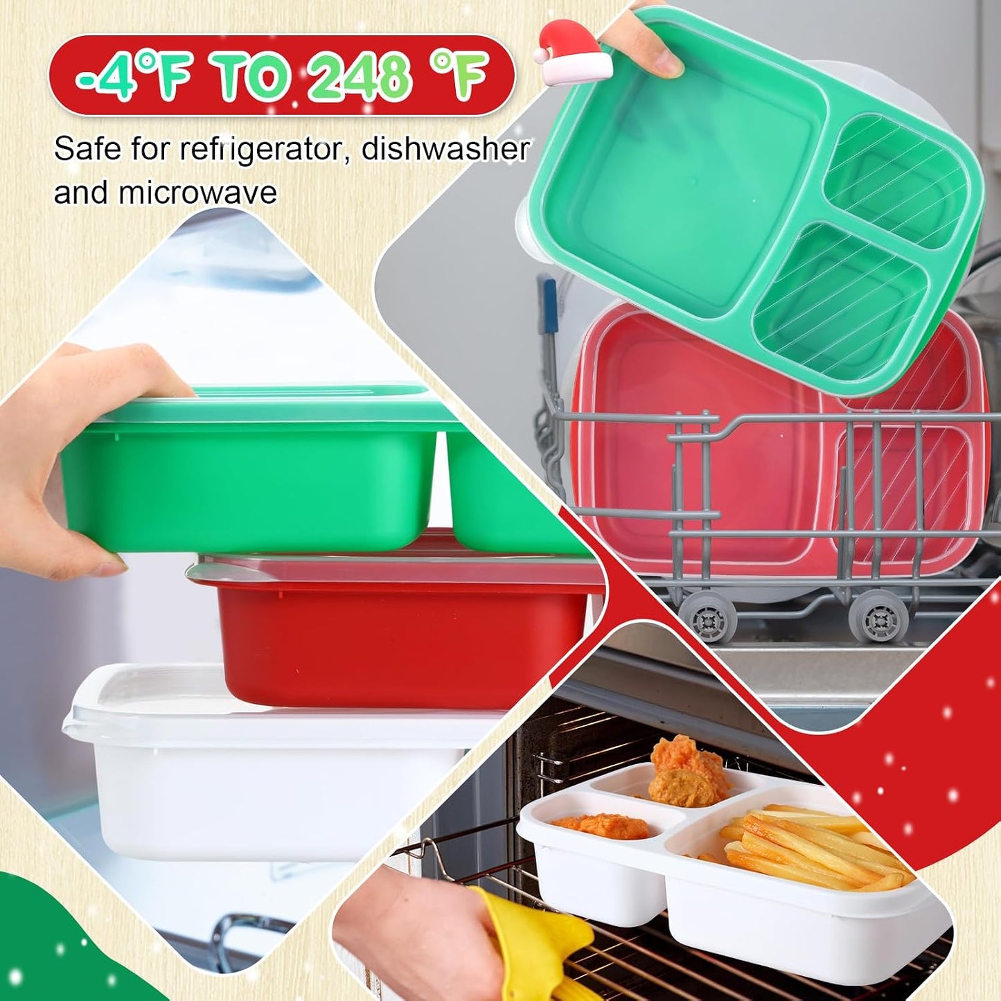 Honeydak 5 Pack Snack Containers 3 Compartment Bento Snack Boxes Divided Meal Prep Containers with Lids Reusable Adults Lunch Food Storage Box for School Work Travel(Elderberry)