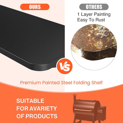 QuliMetal Folding Front Shelf for Traeger Pro 34, Texas Elite 34, Century 885 and Eastwood 34, 37" x 12" Heavy-Duty Grill Prep Table with Cutting Board, Stainless Steel Basin, Lid and 5 Hooks
