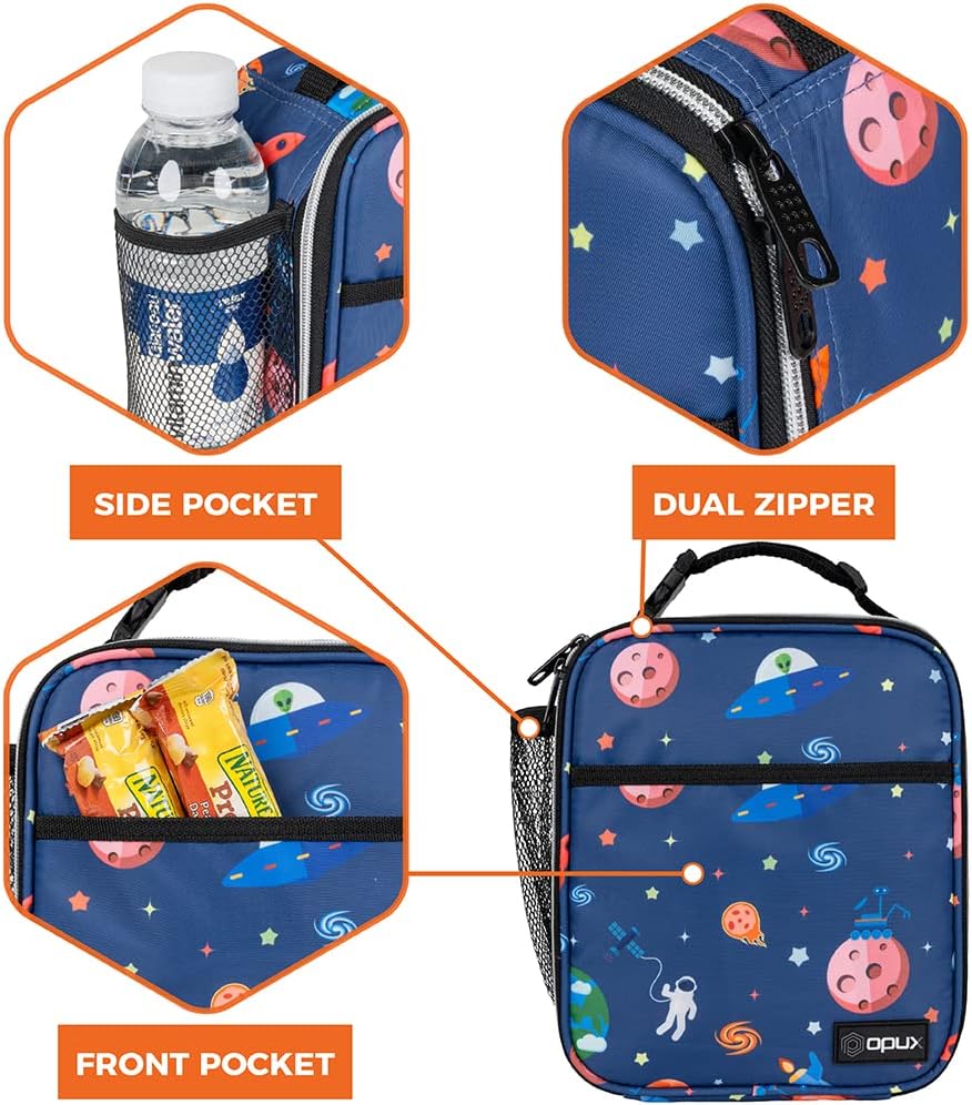 opux Premium Insulated Lunch Box, Soft School Lunch Bag for Kids Boys Girls, Leakproof Small Lunch Pail Men Women Work, Reusable Compact Cooler Tote Lunchbox for Office Adult, Black