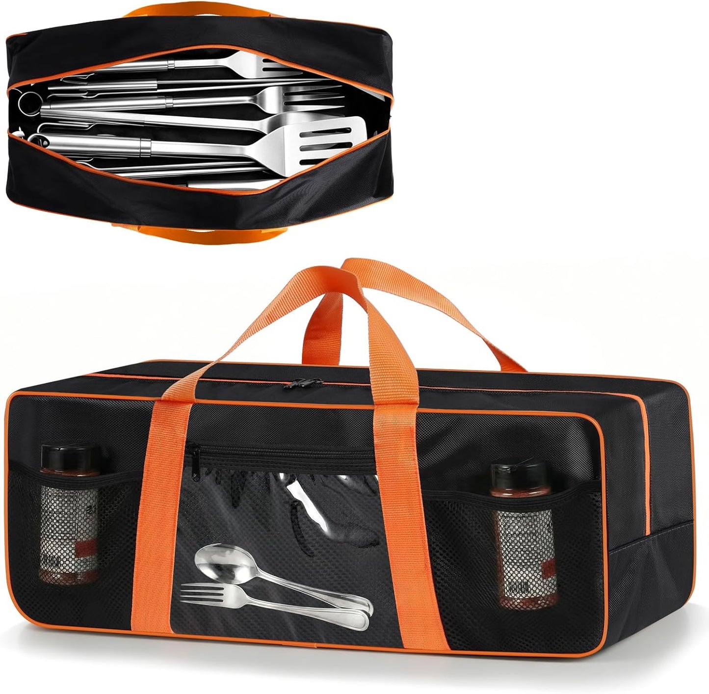 Grill Utensil Storage Bag, Large Capacity Grill Tool Storage Bag, Griddle Accessories Compatible with Blackstone, Perfect for Outdoor Grilling Accessory Storage (24", Black, Mesh Bag)