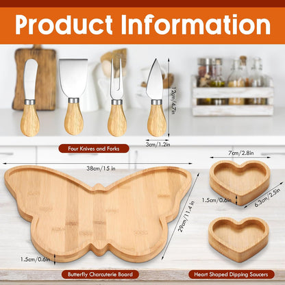 Weysat Butterfly Charcuterie Boards Set Large Butterfly Platter and Knife Set Cheese Fruit Cracker Charcuterie Boards Serving Tray Platter Plate for Baby Christening Wedding Bridal Shower Decoration