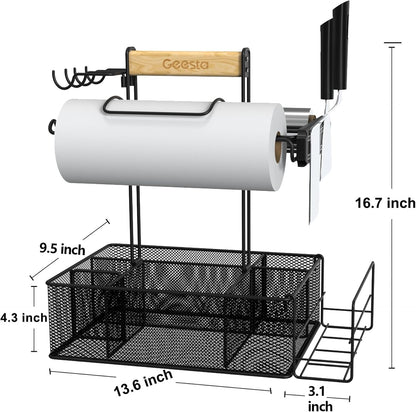 Geesta Grill Caddy for Outdoor Grill, BBQ Picnic Camping Caddy with Paper Towel Holder & Magnetic Tool Holder, Condiment Storage Utensil Kitchen Organizer for RV Camper, Tailgate Accessories