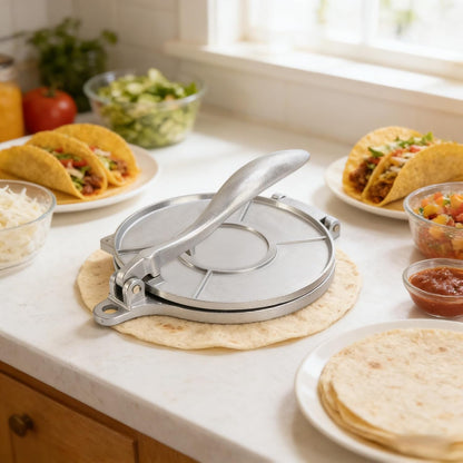 6.5 Inch Manual Aluminum Tortilla Press, Dough Press Maker for Flour Tortillas, Roti, Burritos, Dumpling & Mexican Flatbreads, Easy Operation for Home Kitchen and Restaurant
