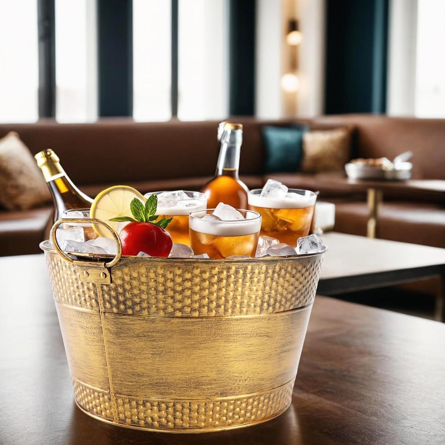 Ice Bucket for Parties Galvanized Beverage Tub, Drink Buckets Galvanized Bucket with Handles for Wine Beer Champagne Cocktails for Catering Bars (Copper-1PC)