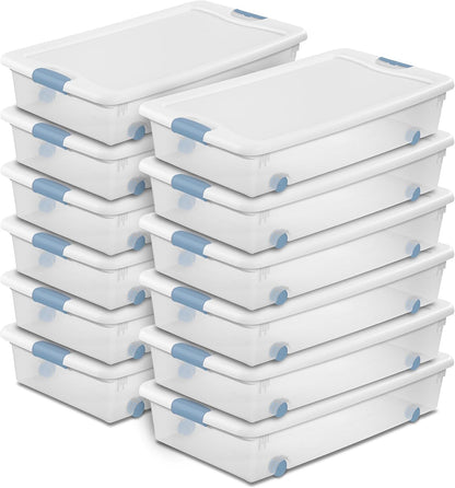 Sterilite 6-Pack Latching Box, Under Bed Storage Bins with Lids, Clear Plastic, 25 Quart - Heavy-Duty Organizing Containers for Closet, Bathroom, and Office