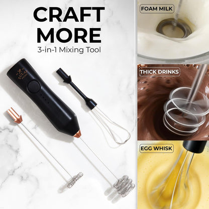 Zulay Kitchen Rechargeable Milk Frother Handheld - Frother Wand, Drink Mixer, Electric Whisk Frother, for Cappuccinos, Matcha & Protein Powder - Dynamic 3 Whisk, 3 Speed 500mAh Black - Colors C