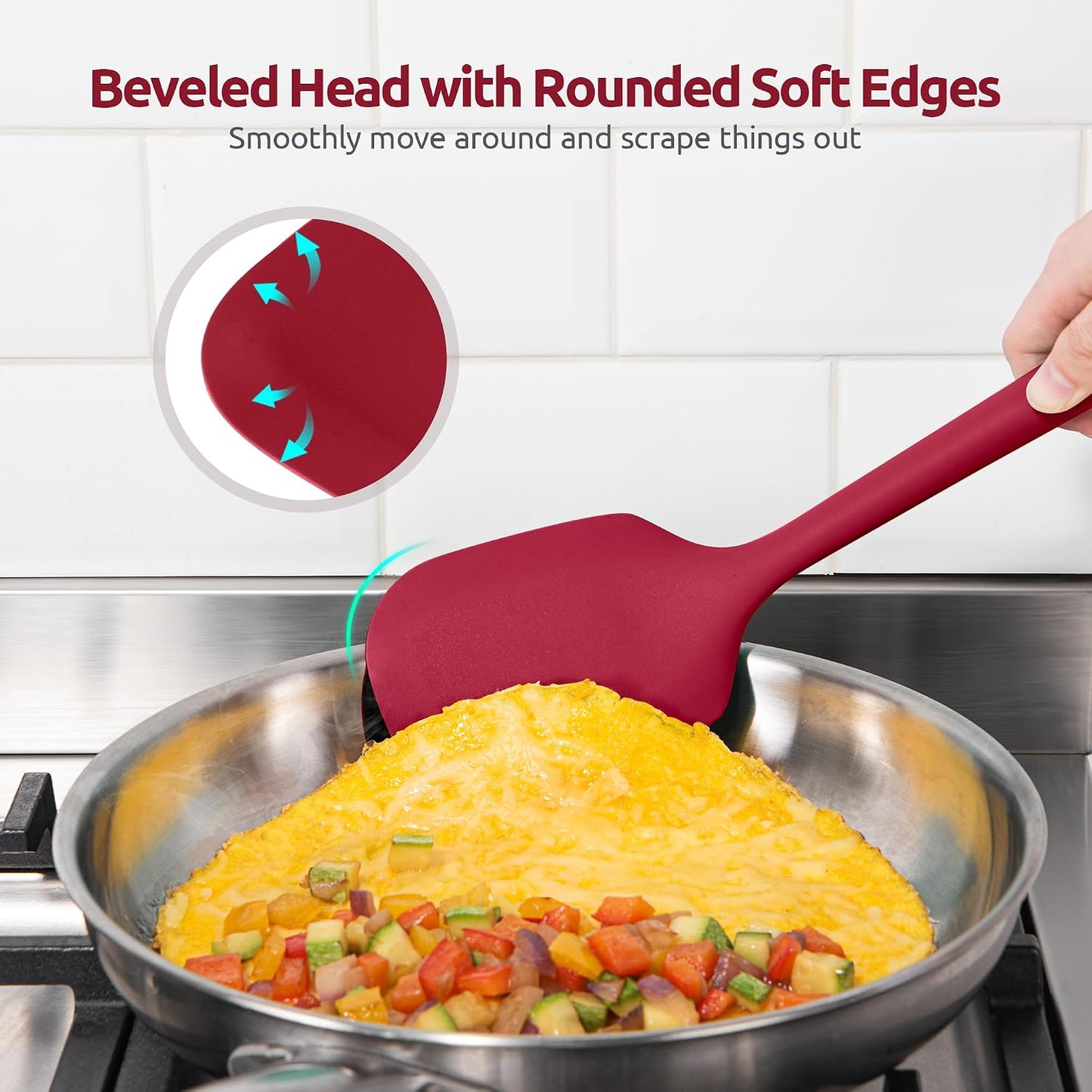 600ºF Heat Resistant Kitchen Utensil: U-Taste 13.6" Extra Long Silicone Cooking Tools Set, Food-Grade Non-Stick Solid and Slotted Turner Spatula, Mixing Spoon, and Soup Ladle (5 Pieces, Aqua Sky)