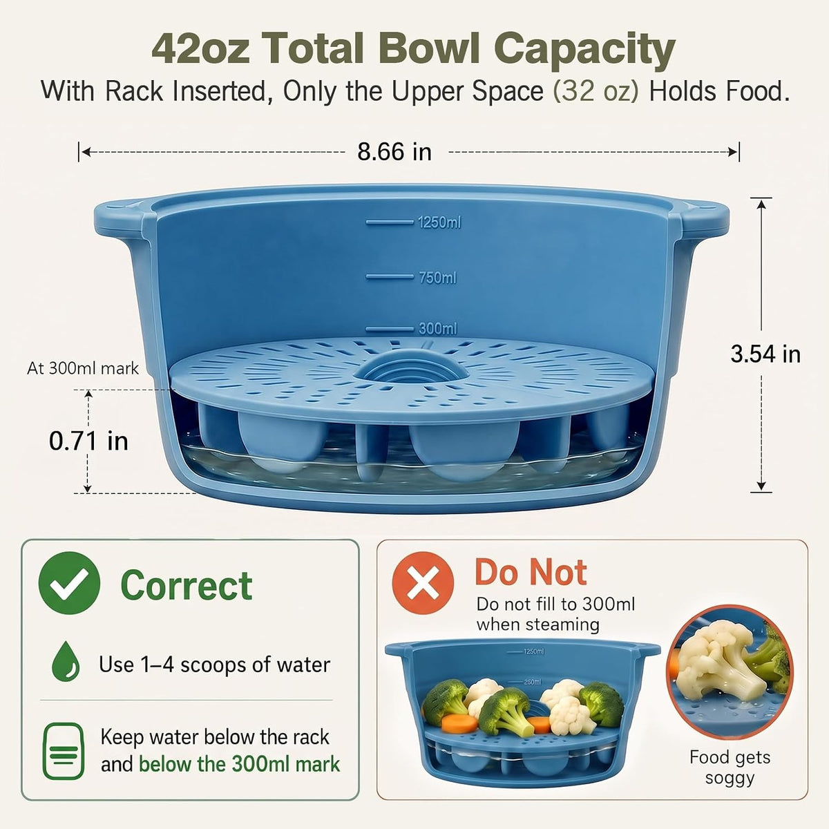 42oz Collapsible Silicone Microwave Steamer for Vegetables, Green