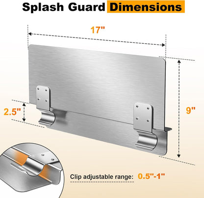 Zipcase 17" W x 9" H Splash Guard for Commercial Fryer - Compact 304 Stainless Steel Side Shield with Clip-On Design for Tight Spaces, 2-Pack