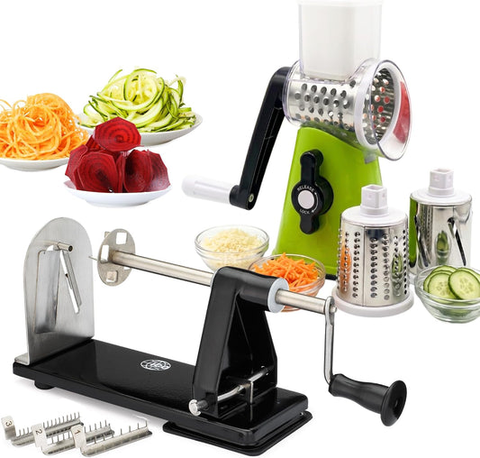 2-in-1 Heavy Duty Vegetable Spiralizer & Rotary Cheese Grater Bundle