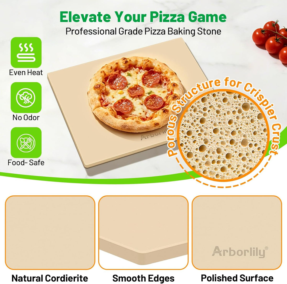 Cordierite Pizza Stone for Oven & Grill, 15 x 12 Inch Rectangular