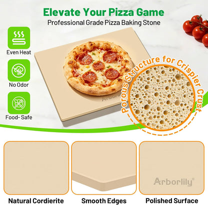 Cordierite Pizza Stone for Oven & Grill, 15 x 12 Inch Rectangular