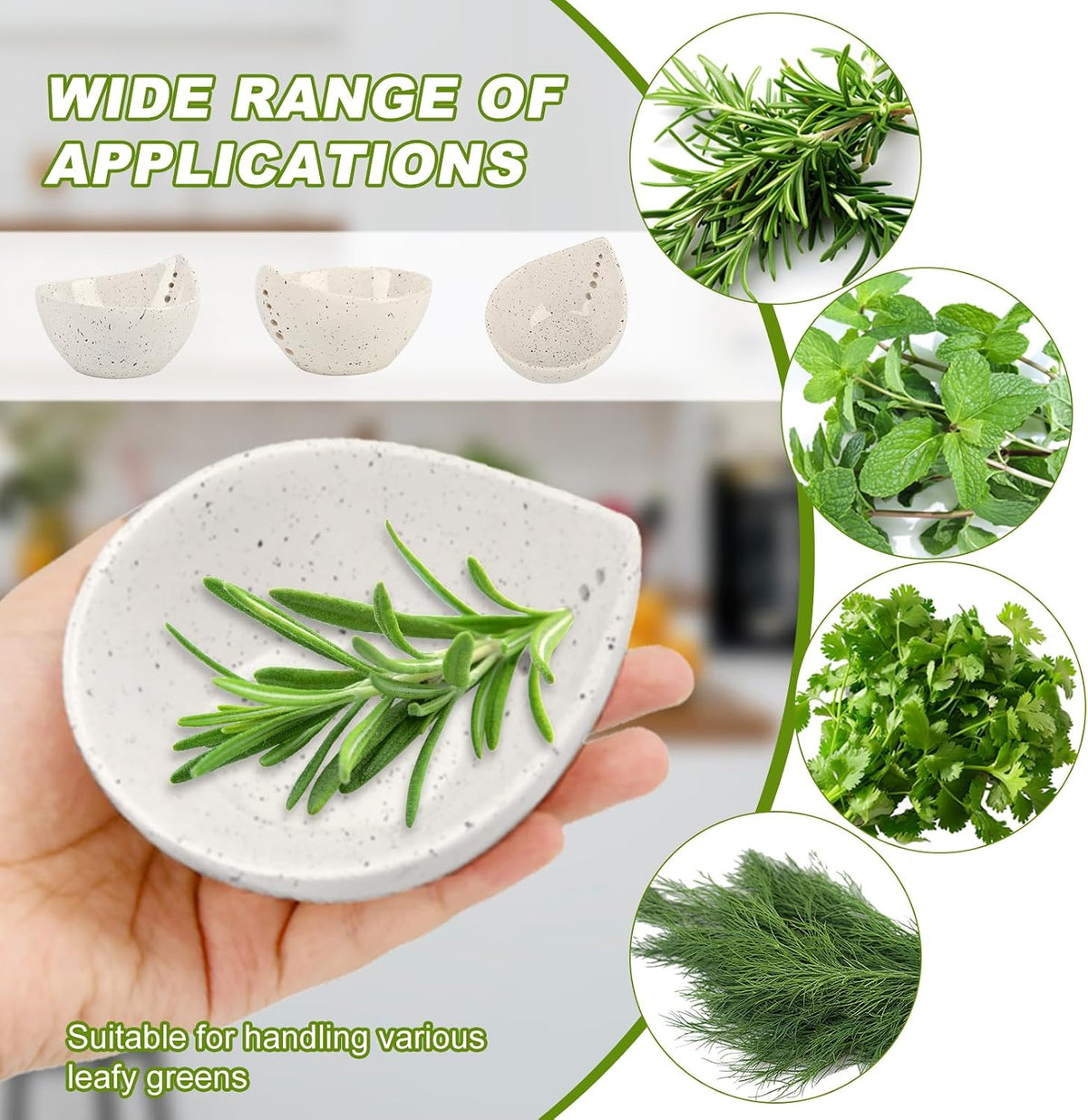 Herb Stripper Bowl, Resin Kitchen Herb Leaf Stripping Tool, 5‑Hole Speckled Bowl for Thyme, Basil, Rosemary, Parsley, Oregano, Cilantro, Kale, Collects Stripped Herb Leaves, Dishwasher Safe，White