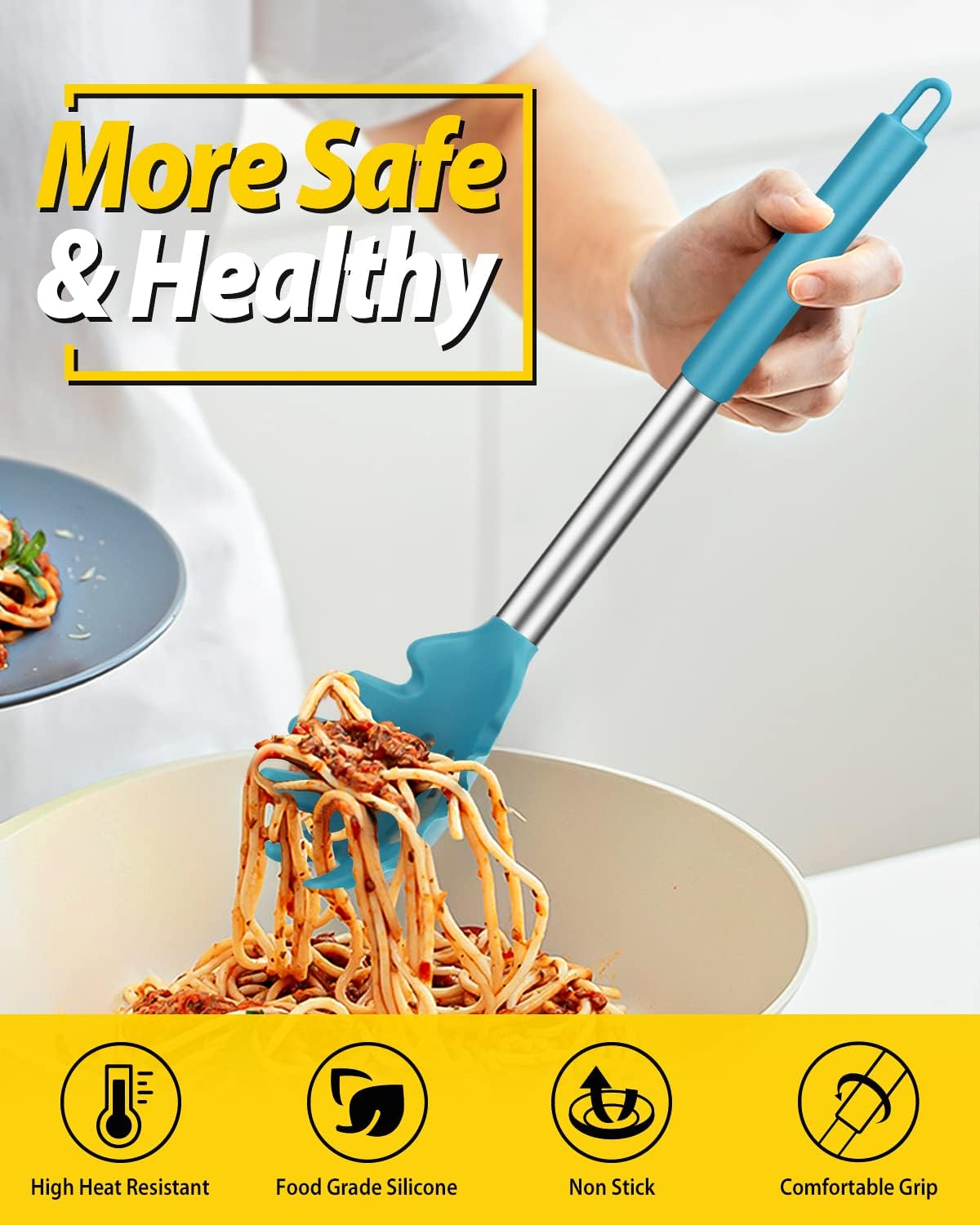 BUNDLEPRO Silicone Soup Ladle and Pasta Spoon Set, 2 Pack, Gray
