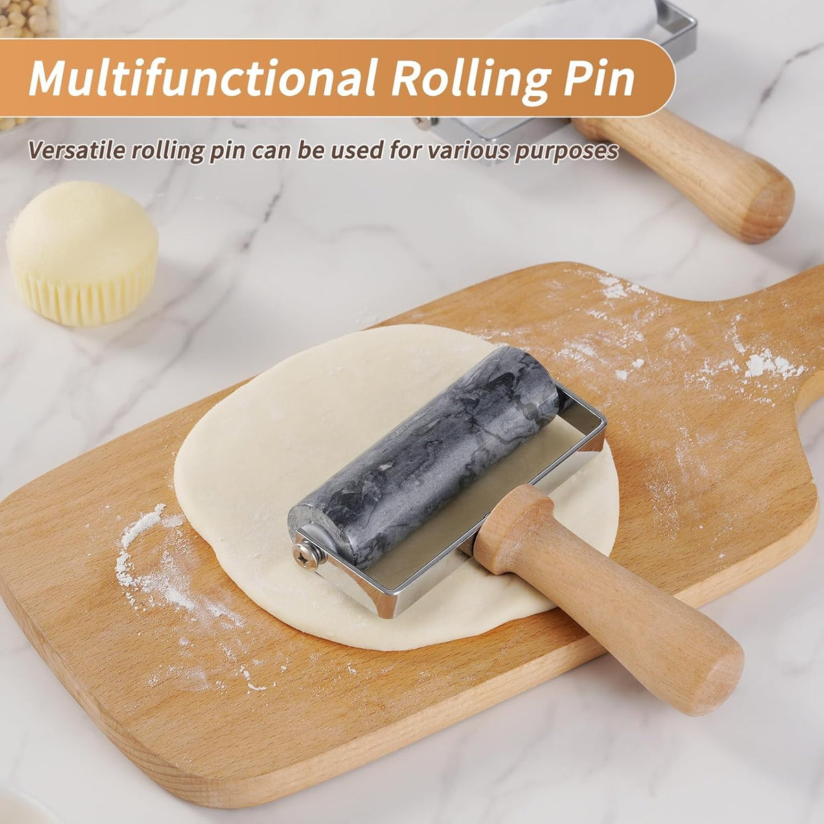 Small Marble Rolling Pin Pizza Roller for Baking (Type B Black)