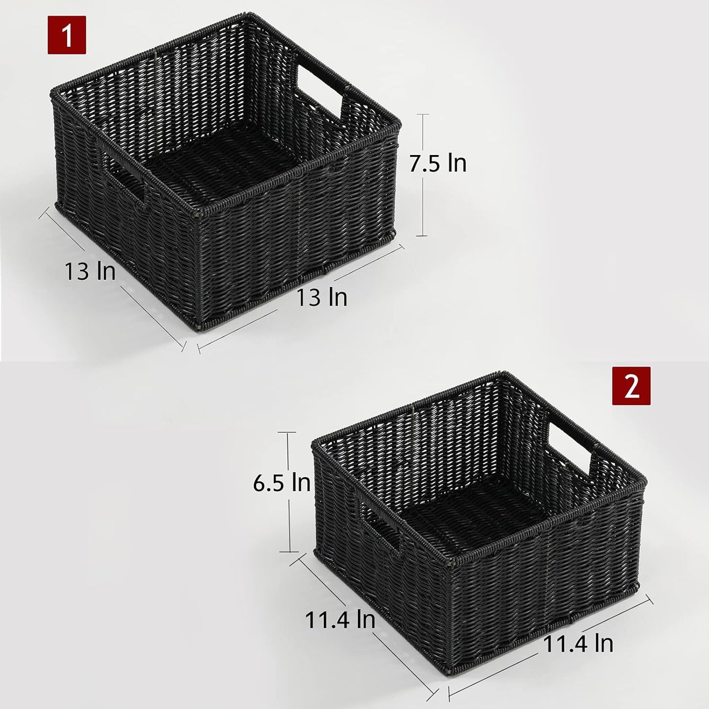 HOONEX Water Hyacinth Storage Baskets, Wicker Baskets for Storage, Hand Woven Baskets with Carry Handles, Set of 2, Natural