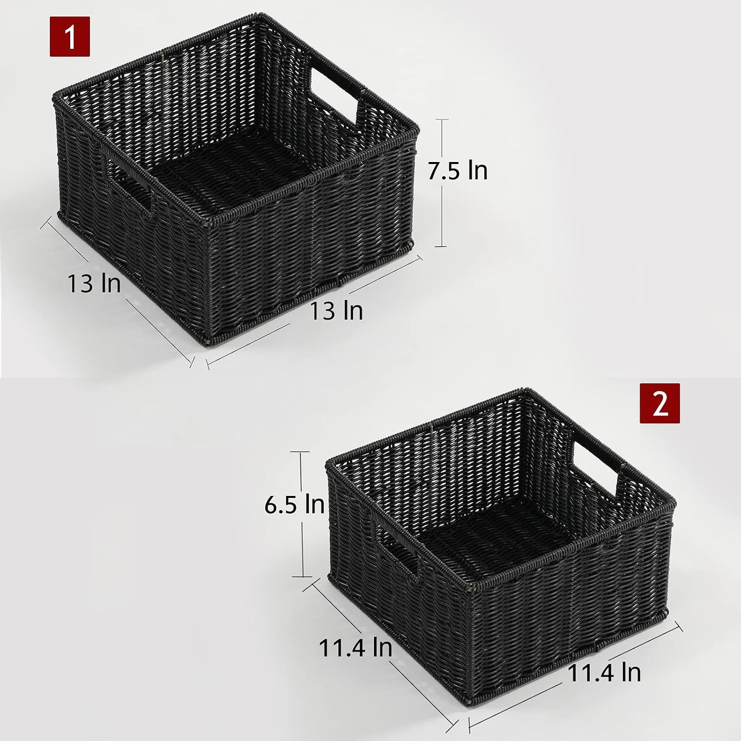 HOONEX Water Hyacinth Storage Baskets, Wicker Baskets for Storage, Hand Woven Baskets with Carry Handles, Set of 2, Natural