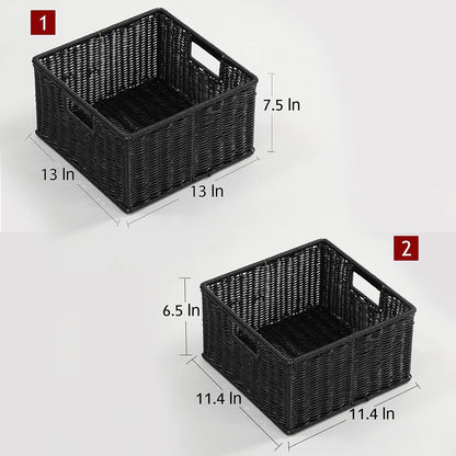 HOONEX Water Hyacinth Storage Baskets, Wicker Baskets for Storage, Hand Woven Baskets with Carry Handles, Set of 2, Natural