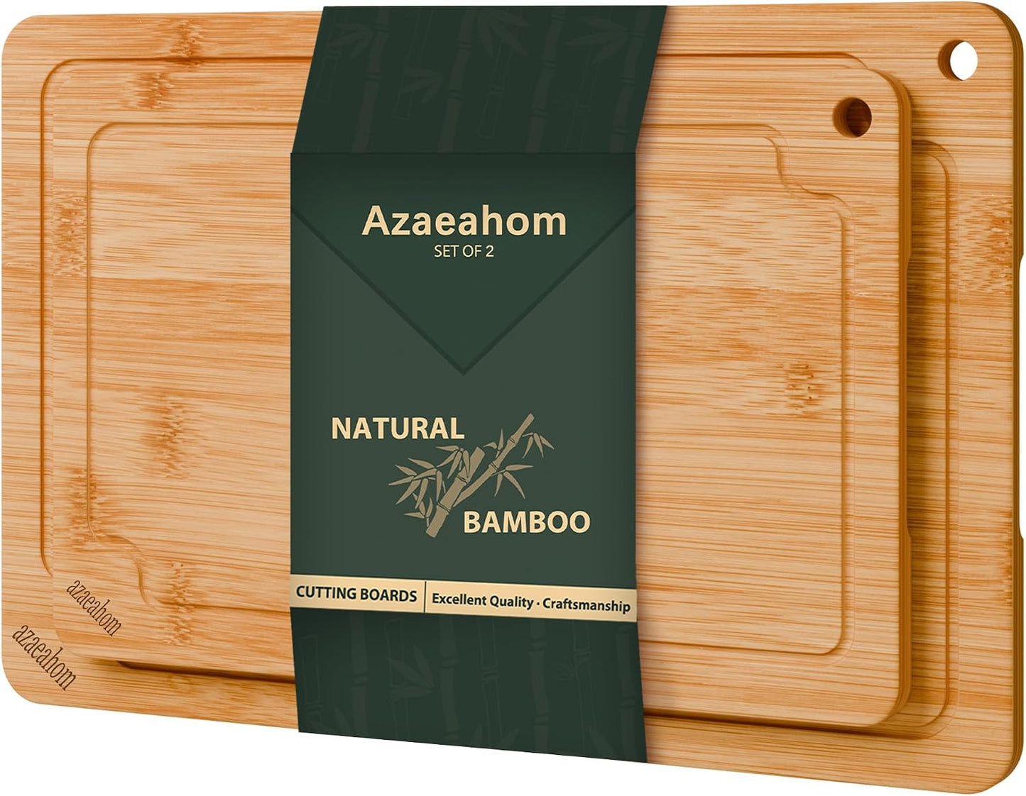 Bamboo Cutting Boards for Kitchen, Wood Cutting Board Set with Juice Grooves & Built-in Handles, Large Medium Small Chopping Board for Meat, Vegetables, Fruit