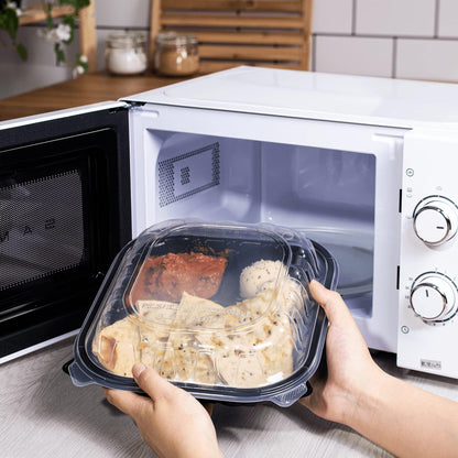 Karat Premium PP Hinged Container [150 ct], Take Out Food Containers - Case (9"x9", 3 compartments)