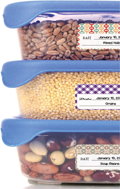 Lovable Labels Date-It Food Container Sticker Food Labels, 36 Pre-Printed Waterproof Freezer Labels, Reusable Refrigerator and Freezer Food Label Stickers. (Candied Dots)