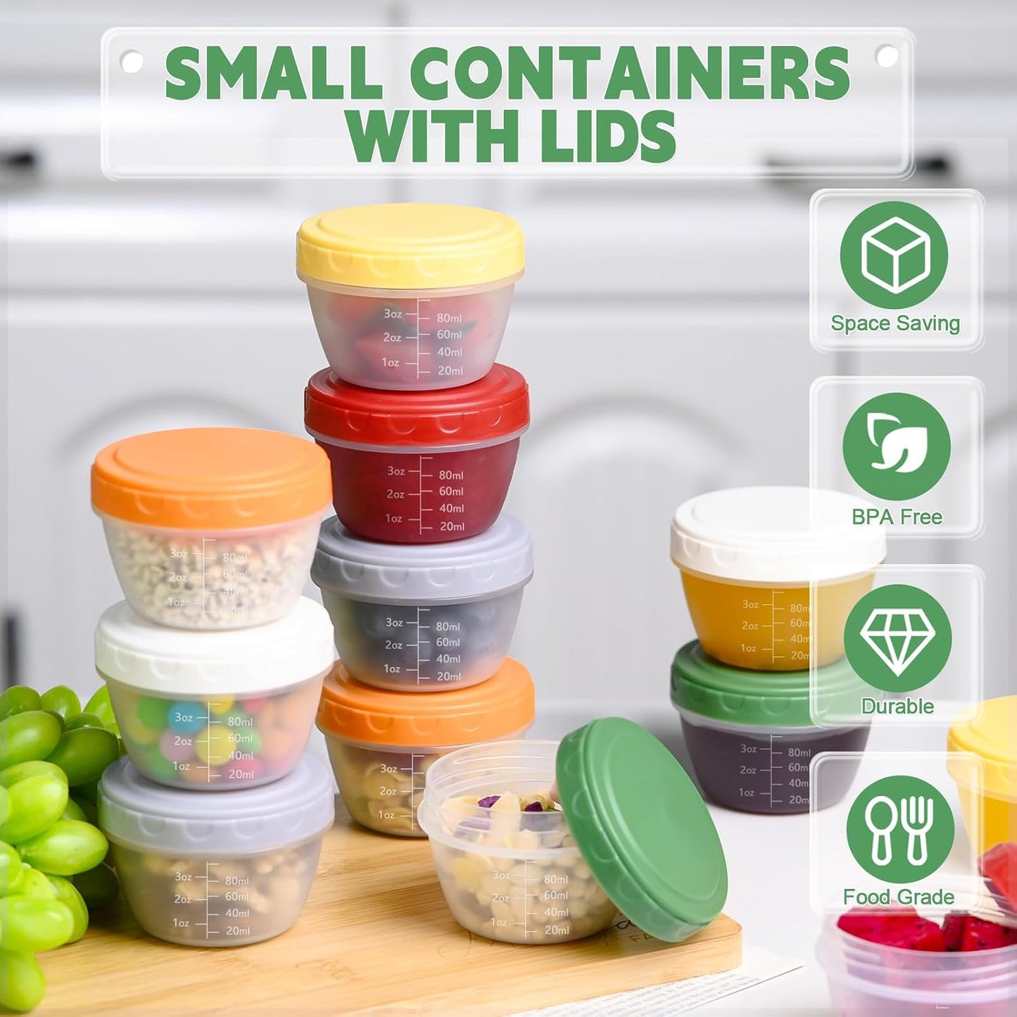 6pcs 10 oz Small Plastic Containers with Lids, Salad Dressing Container Reusable Small Food Storage Containers for Meal Prep, Leakproof, Microwave Dishwasher Freezer Safe, BPA-Free