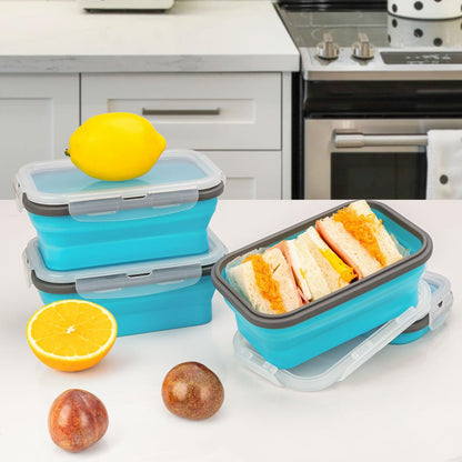 Collapsible Silicone Food Storage Containers Set with Lid & Air Vent,Foldable Lunch Containers(4PCS,Blue,27oz)